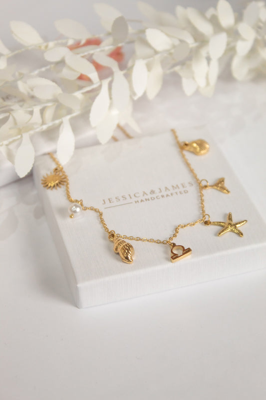 Summer beach gold charm necklace - personalise