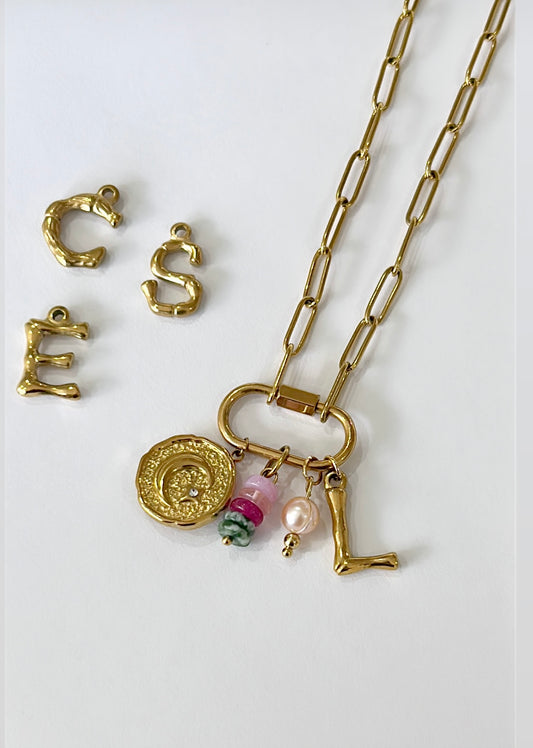Statement gold charm necklace - personalise