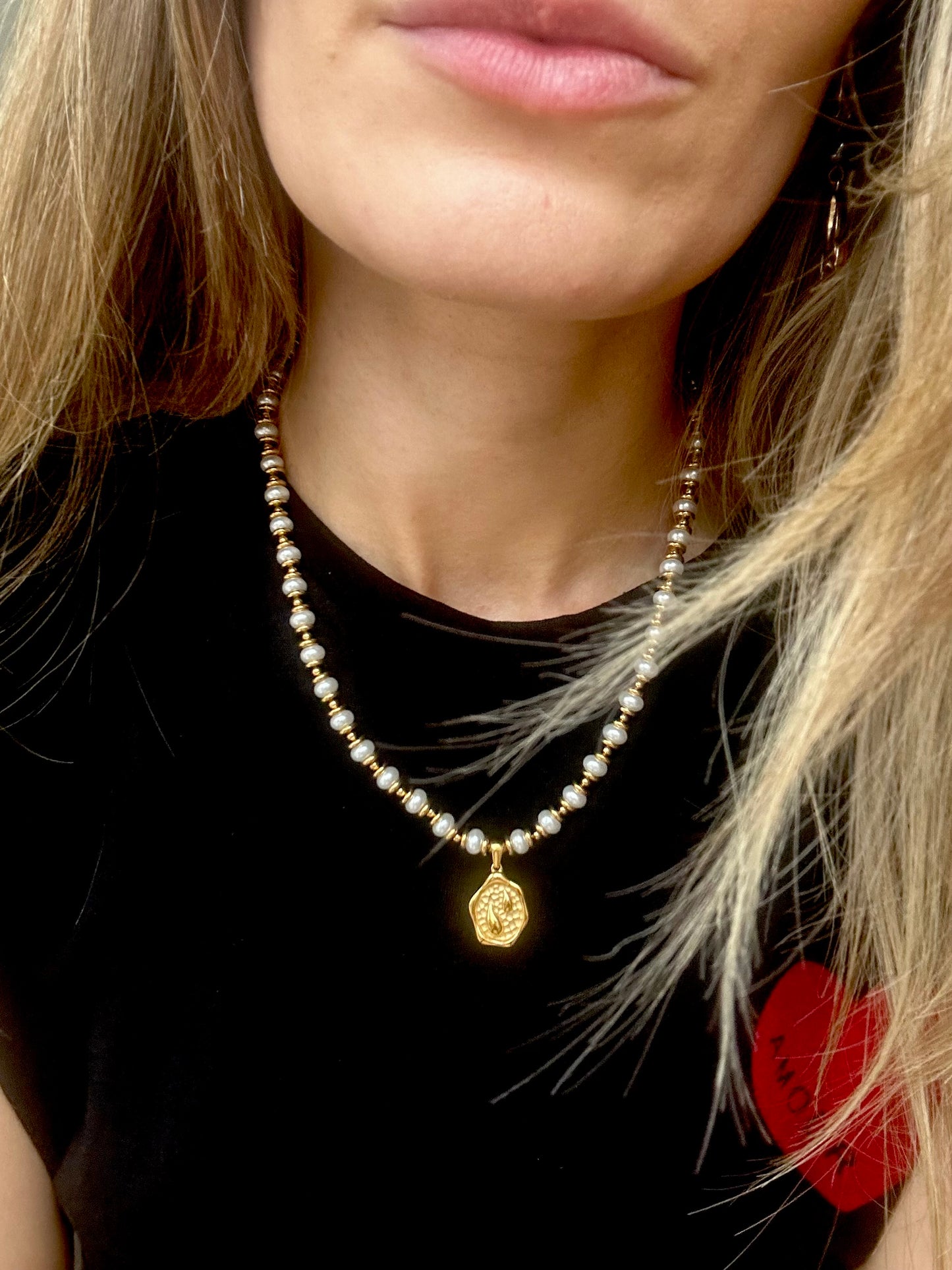 Luxe Pearl Athena coin necklace