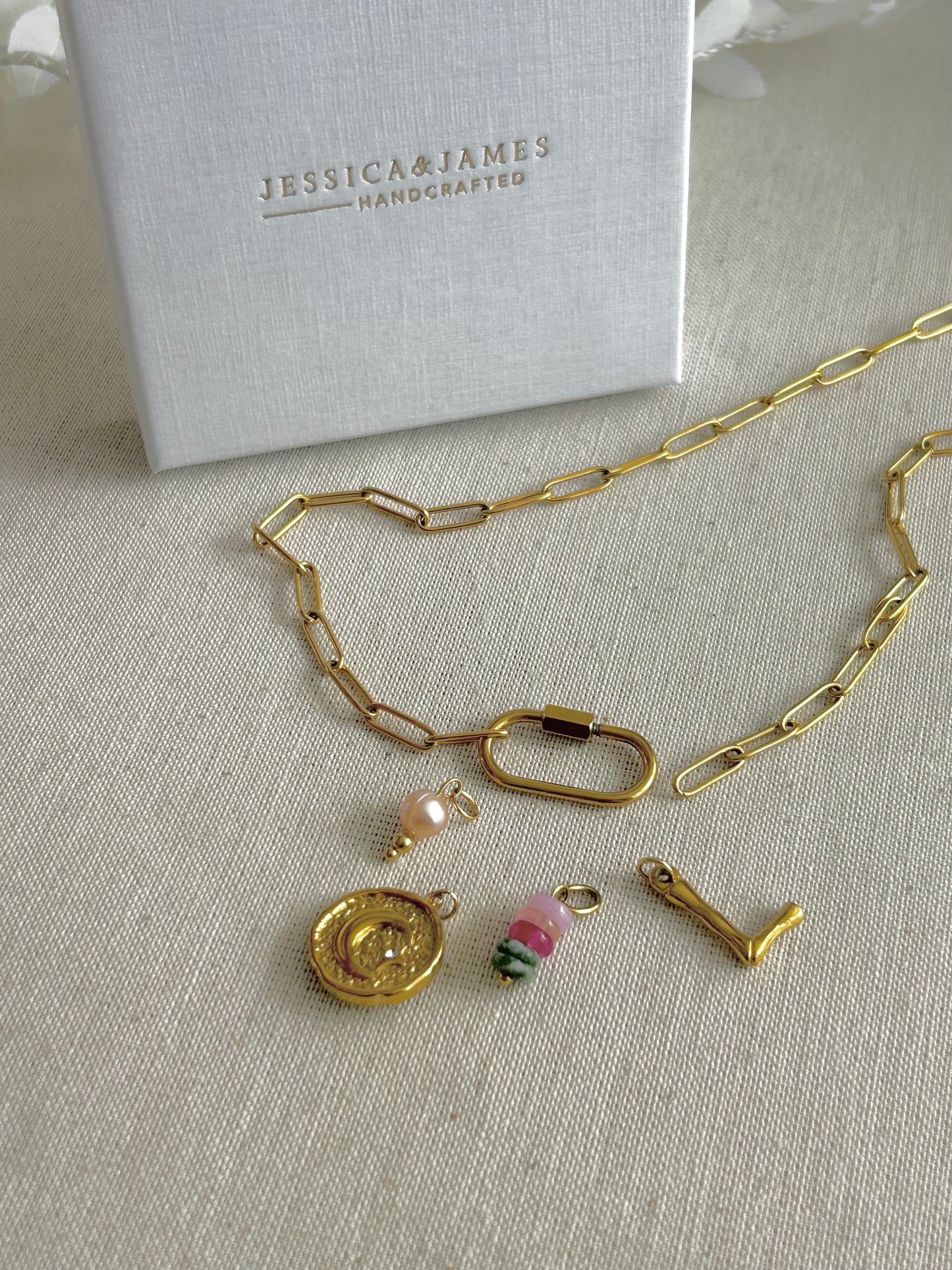 Statement gold charm necklace - personalise