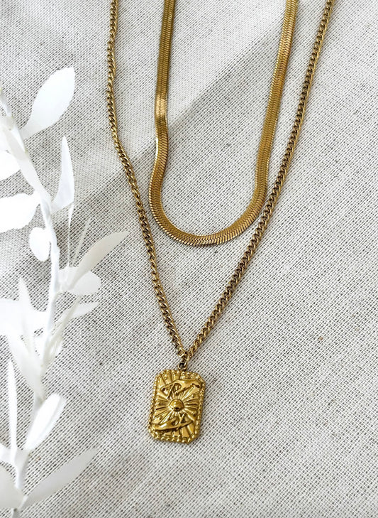 Sun worshipper double layer necklace in gold