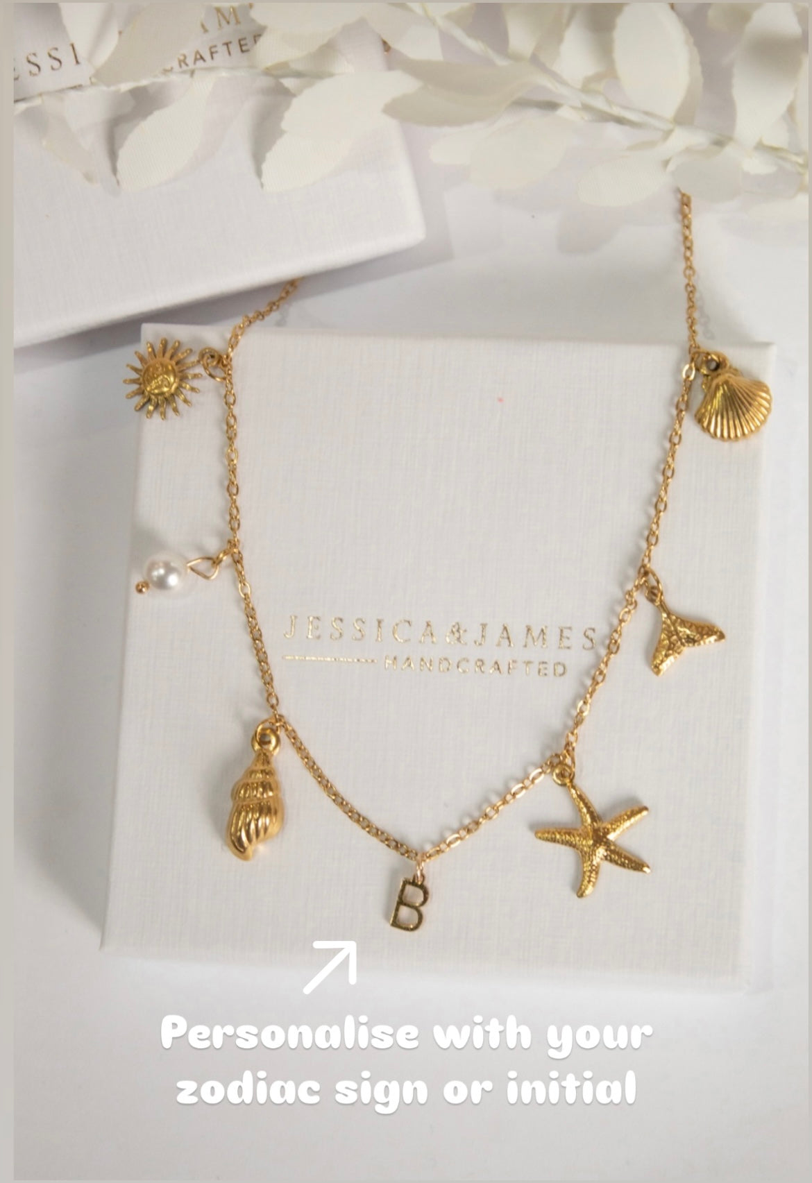 Summer beach gold charm necklace - personalise