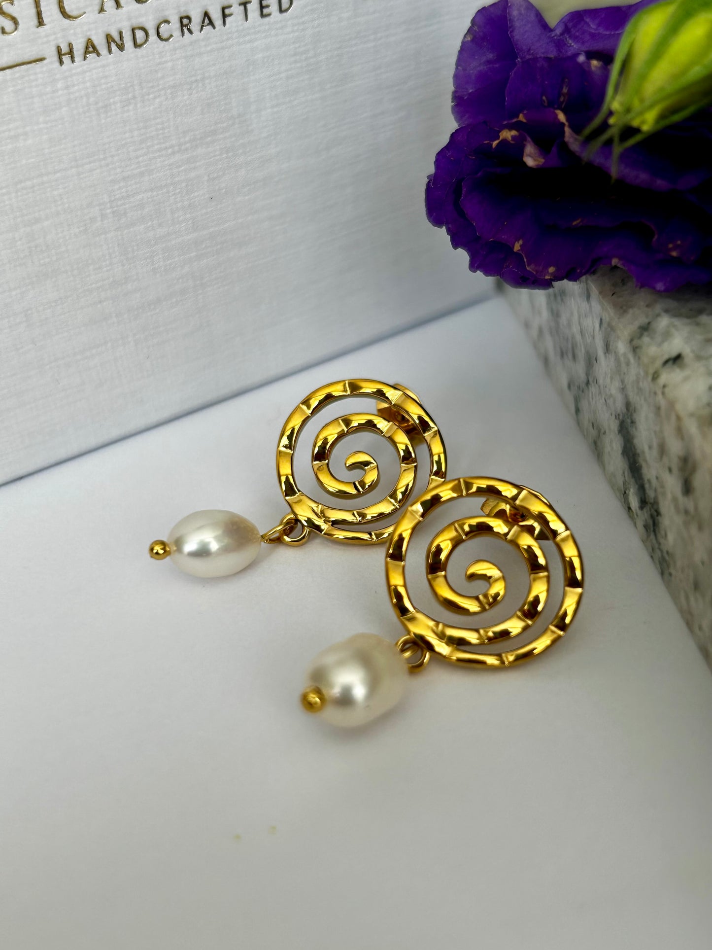 Pearl Earrings - Bamboo Swirl