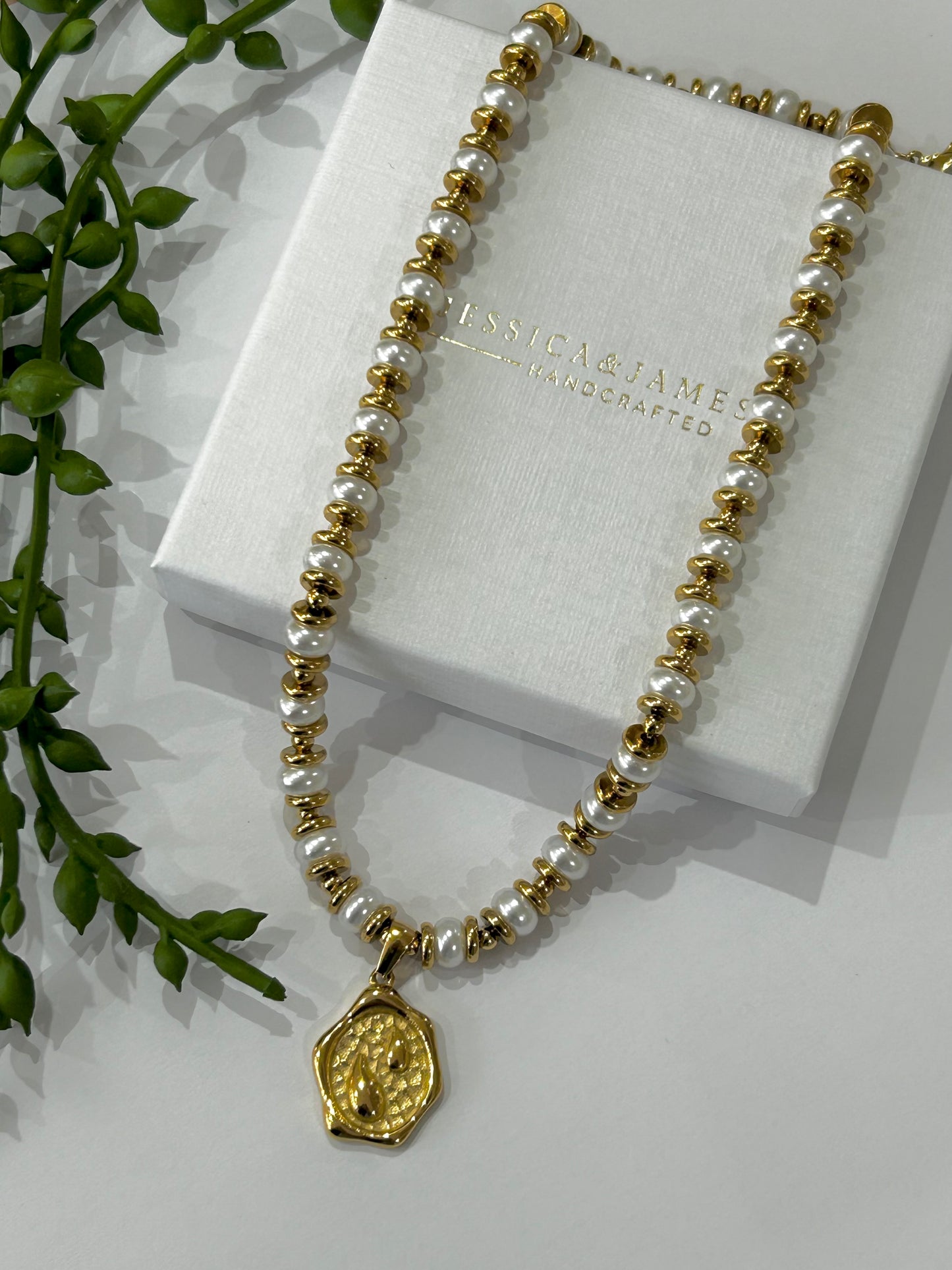 Luxe Pearl Athena coin necklace