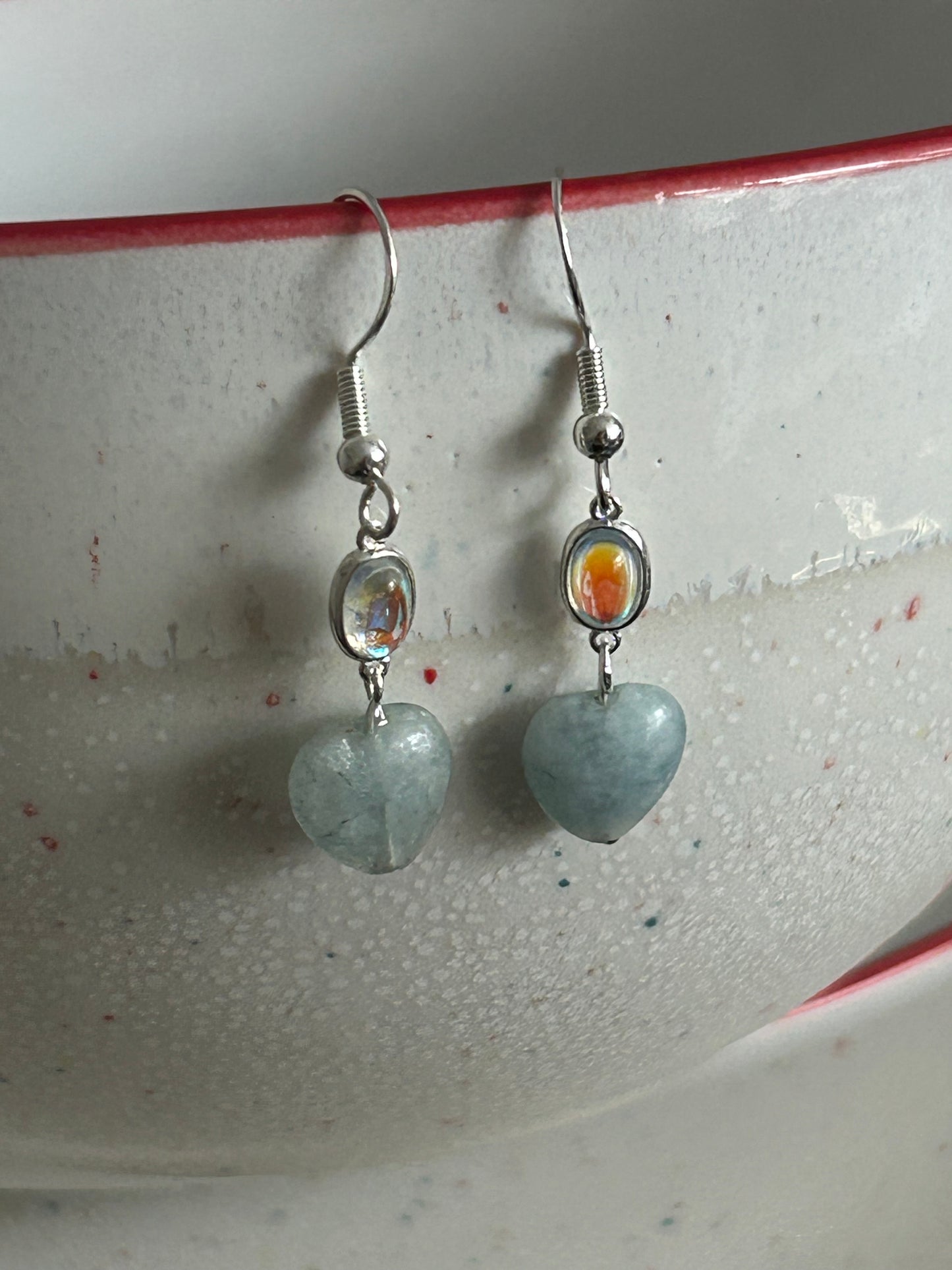 Sterling Silver moonstone angelite heart drop earrings