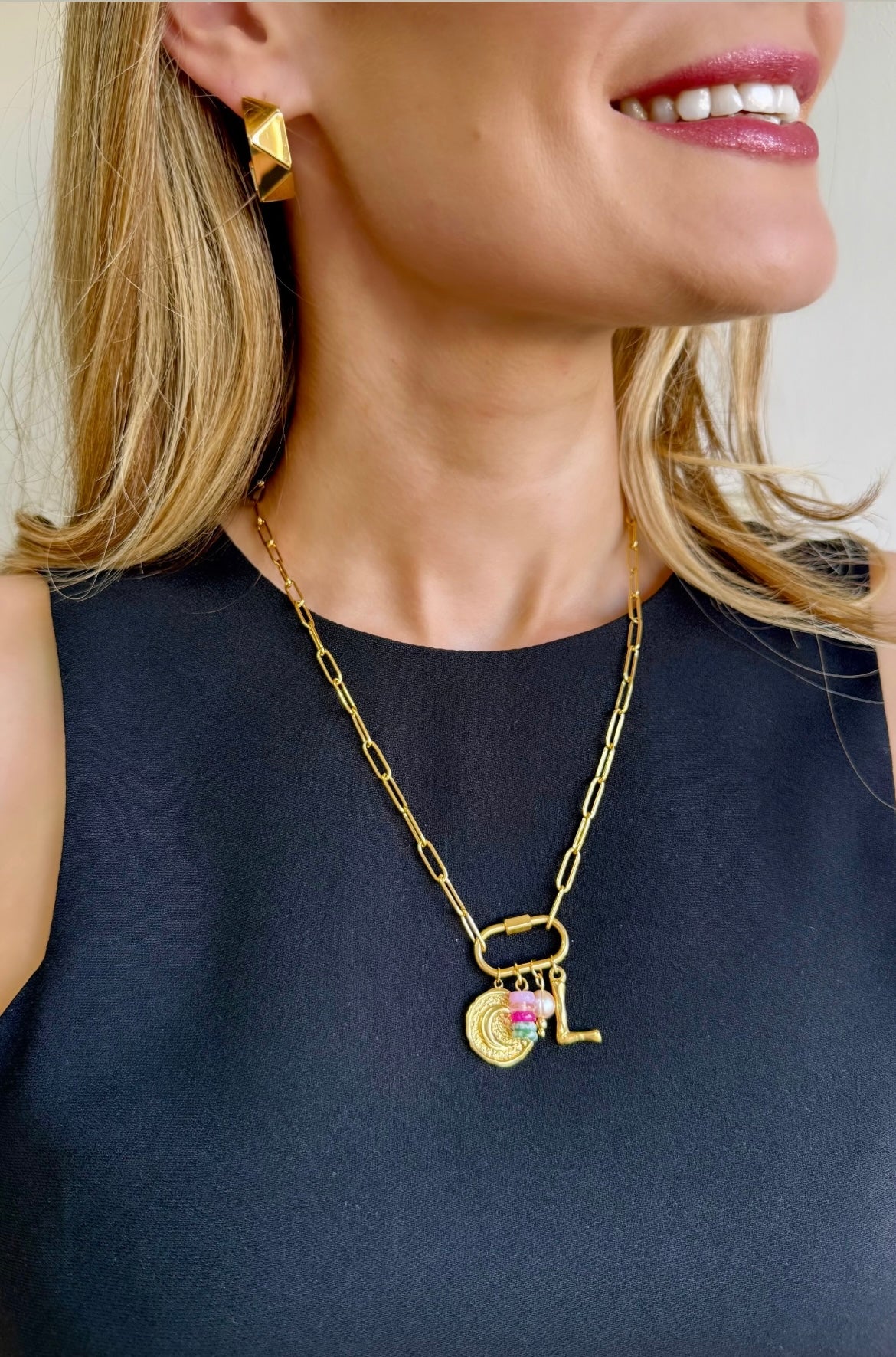 Statement gold charm necklace - personalise
