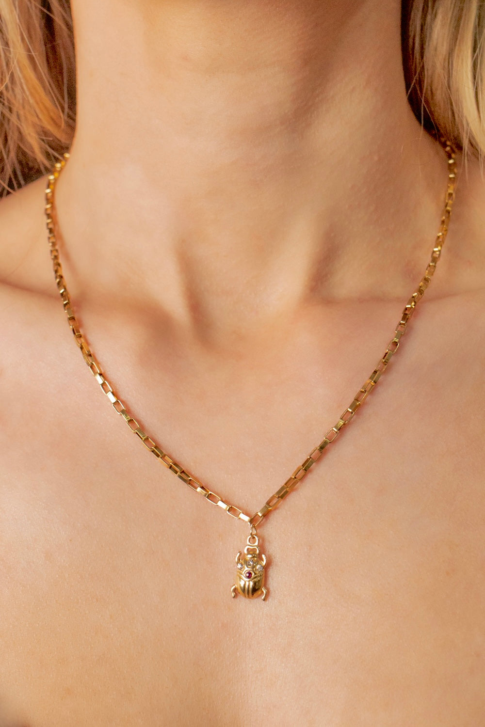 Egyptian beetle goddess necklace in gold