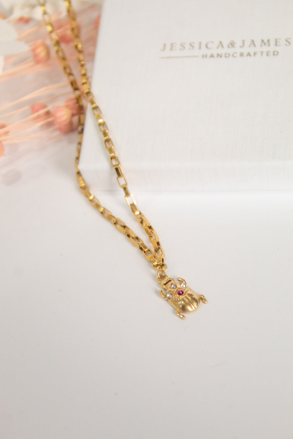 Egyptian beetle goddess necklace in gold