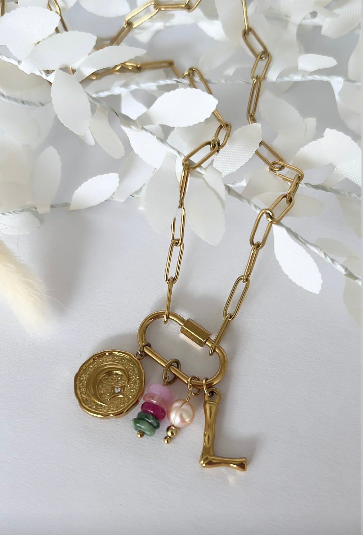 Statement gold charm necklace - personalise