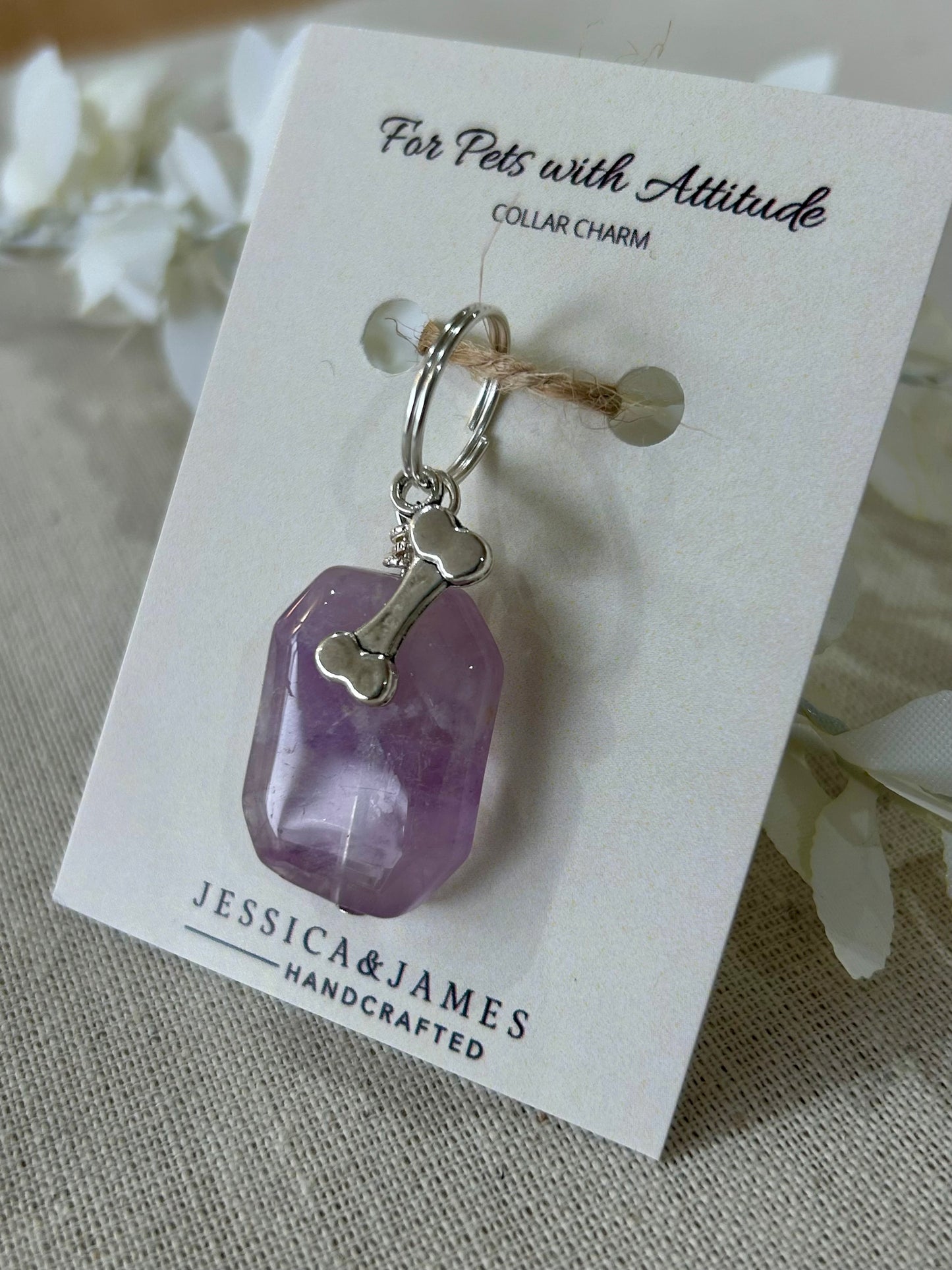 Amethyst collar charm | Anti Anxiety pet crystal | Reduce Fear in dogs