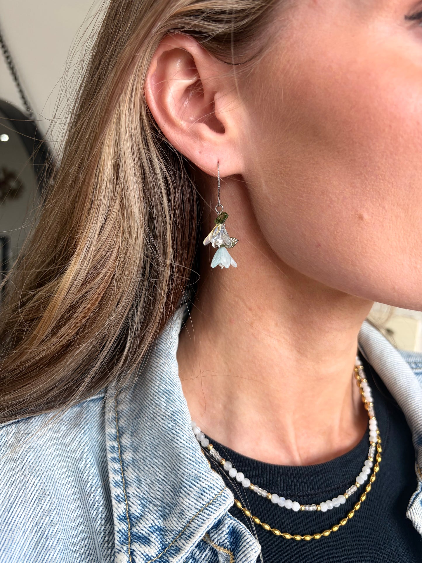 Ocean Spray double Pearl flower hoop earrings in gold or silver