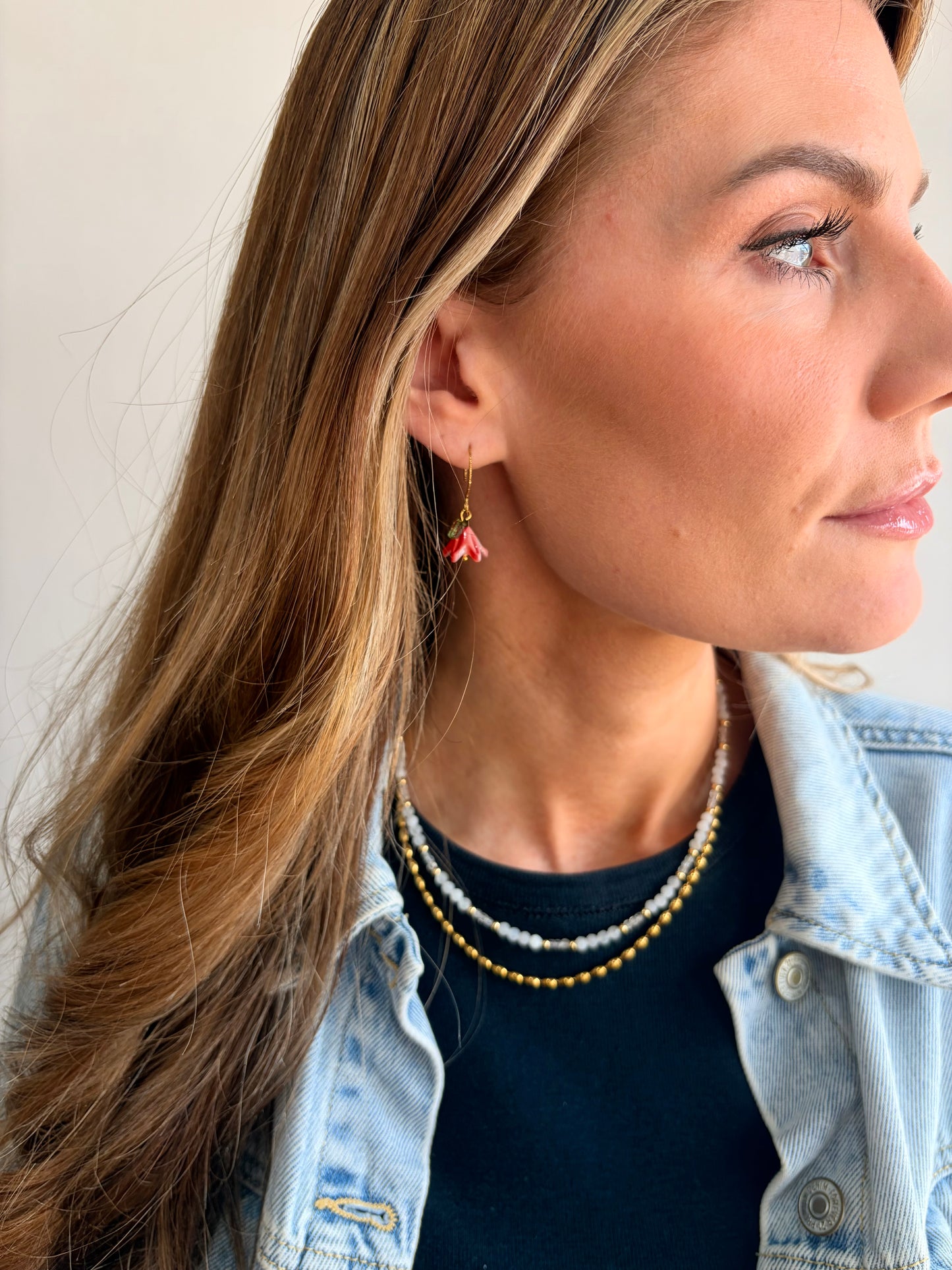 Orange Flame Pearl flower hoop earrings in silver or gold