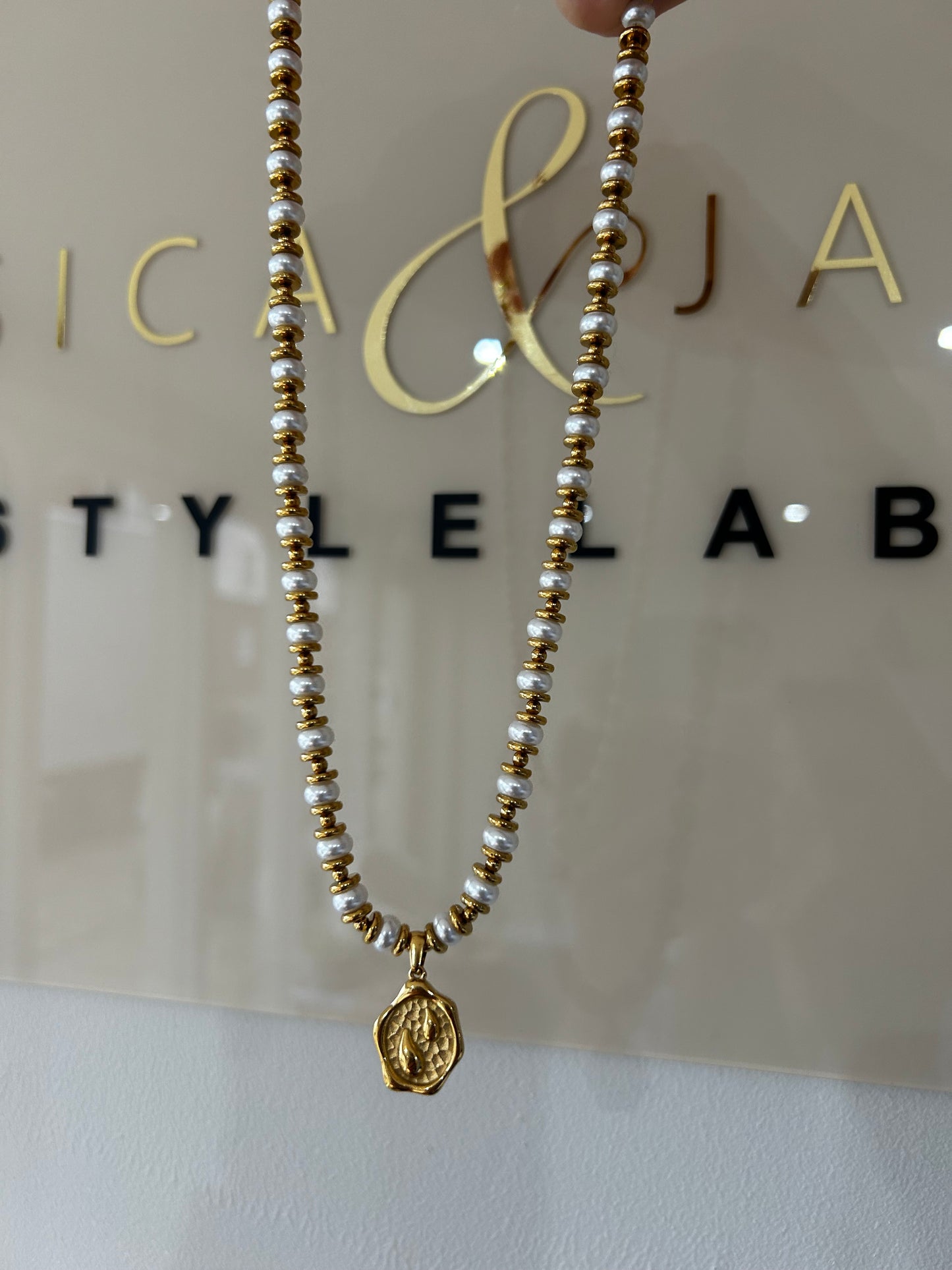 Luxe Pearl Athena coin necklace