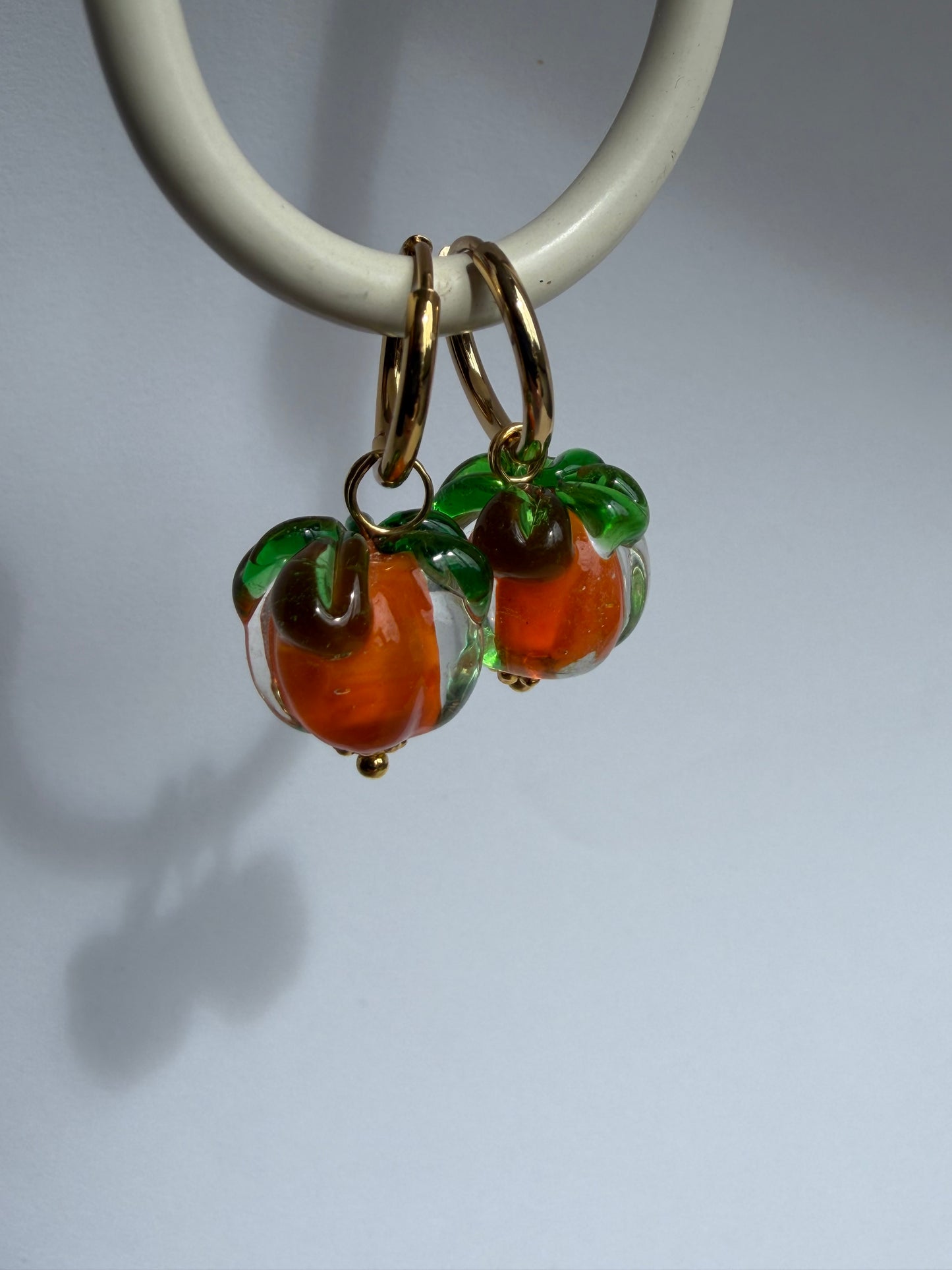 Peach fruit hoop earrings