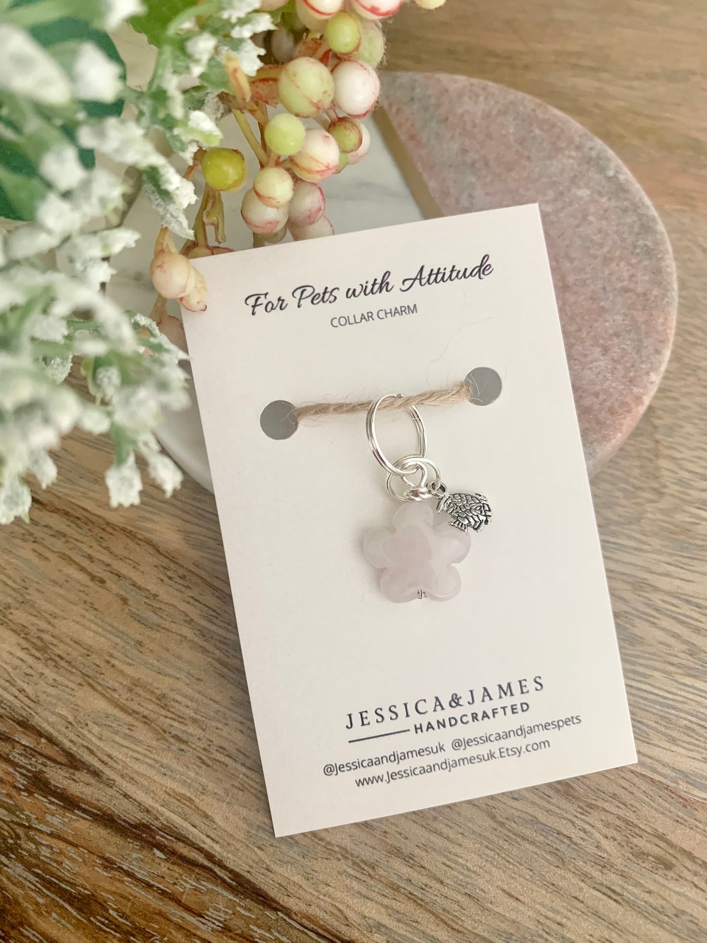 Rose Quartz pet tag - nervousness | love stone collar charm
