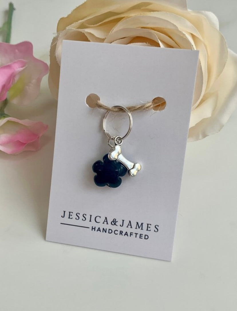 Black onyx pet tag - calming collar charm