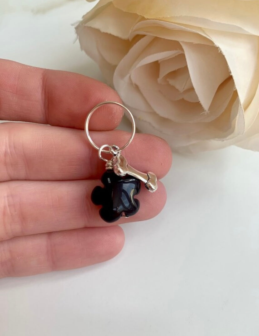 Black onyx pet tag - calming collar charm