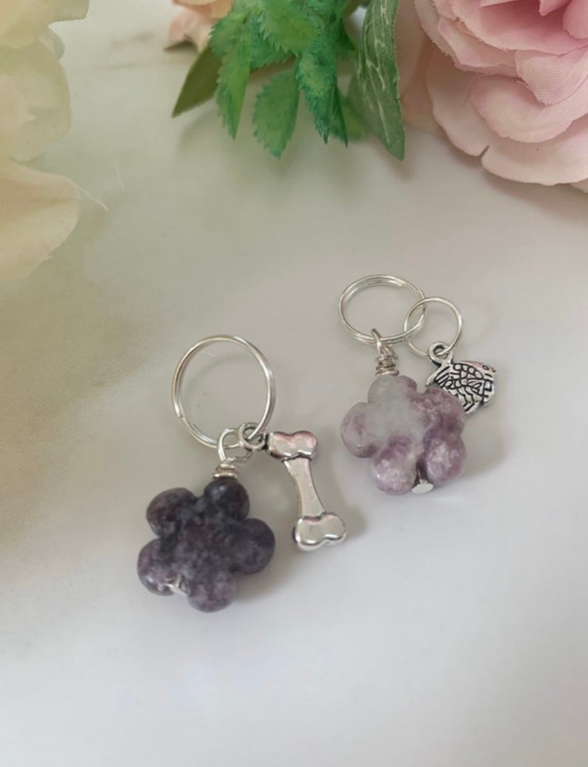 Lepidolite purple pet tag - balancing | floral collar charm