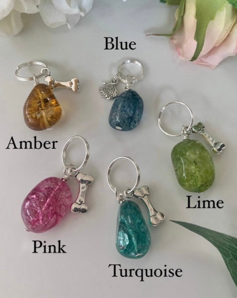 Large agate pet collar charm - crackle agate for sleep | separation anxiety