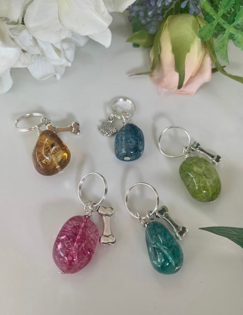 Large agate pet collar charm - crackle agate for sleep | separation anxiety