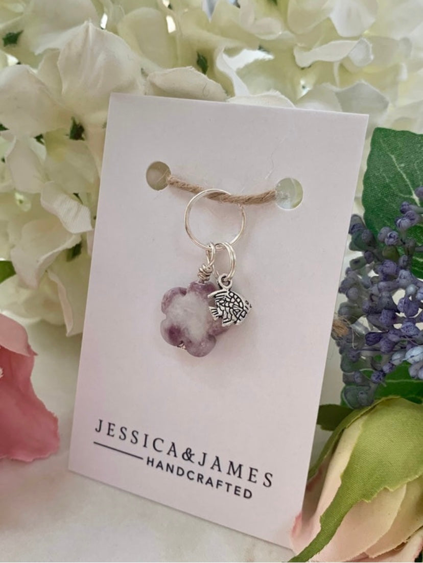 Lepidolite purple pet tag - balancing | floral collar charm
