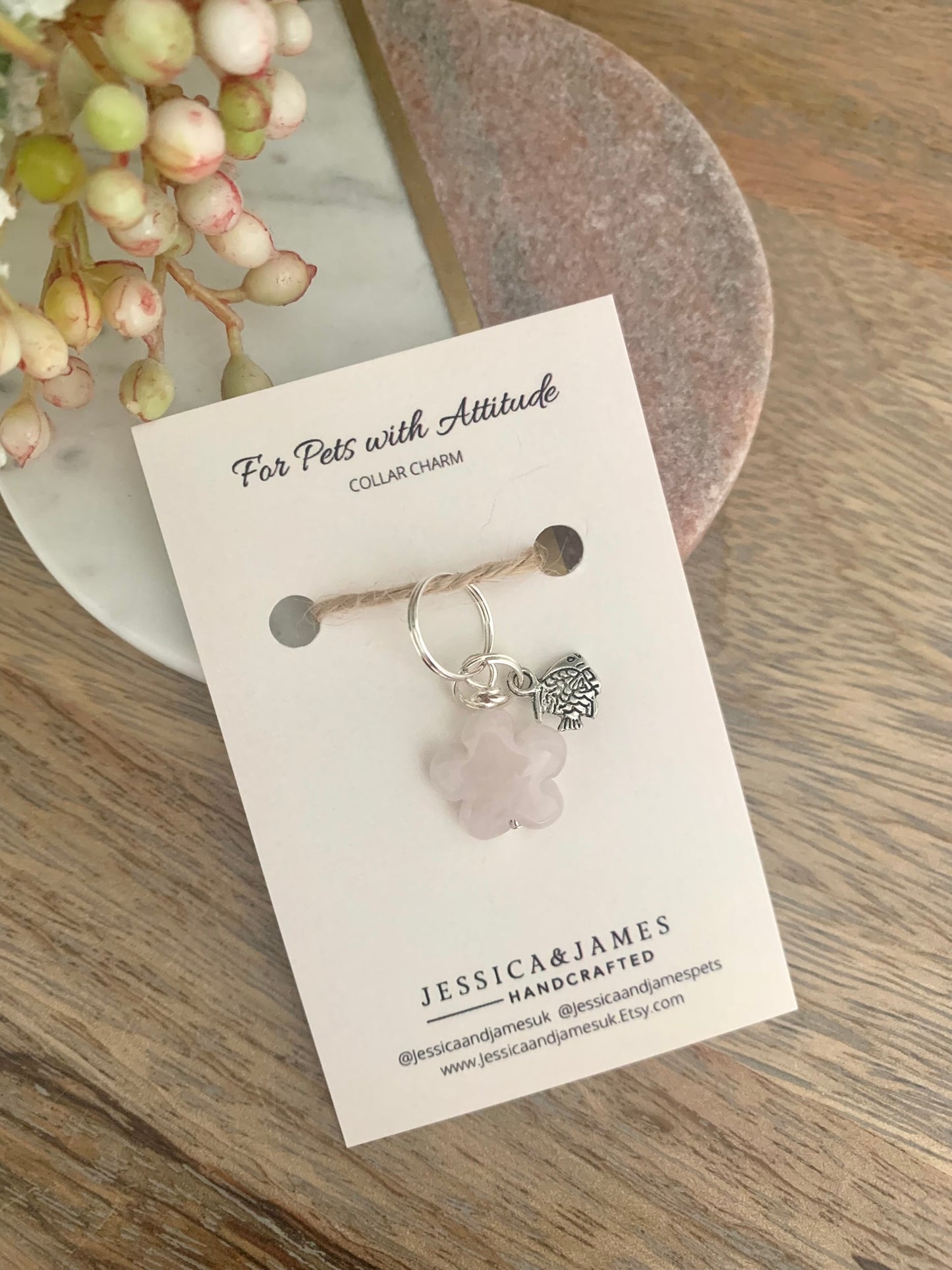 Rose Quartz pet tag - nervousness | love stone collar charm