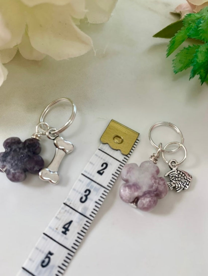 Lepidolite purple pet tag - balancing | floral collar charm