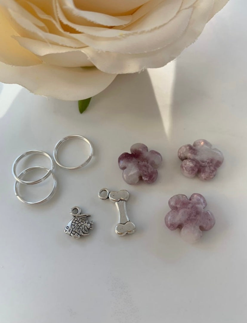 Lepidolite purple pet tag - balancing | floral collar charm