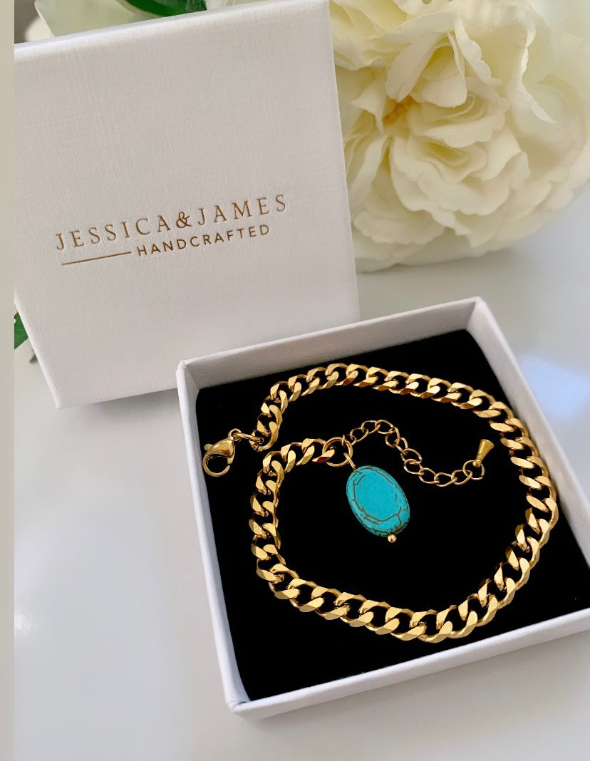 African Turquoise Bracelet - Antique gold