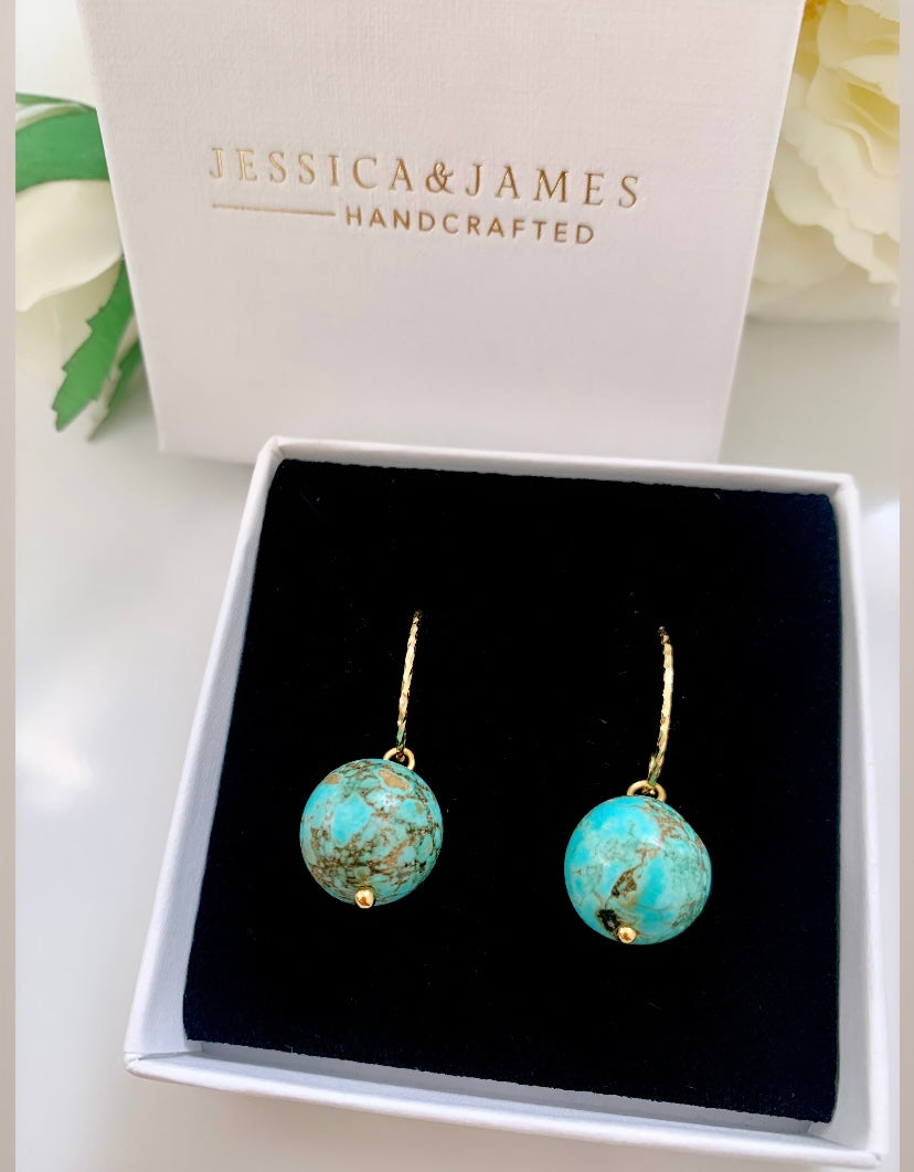 African Turquoise spiral hoop earrings