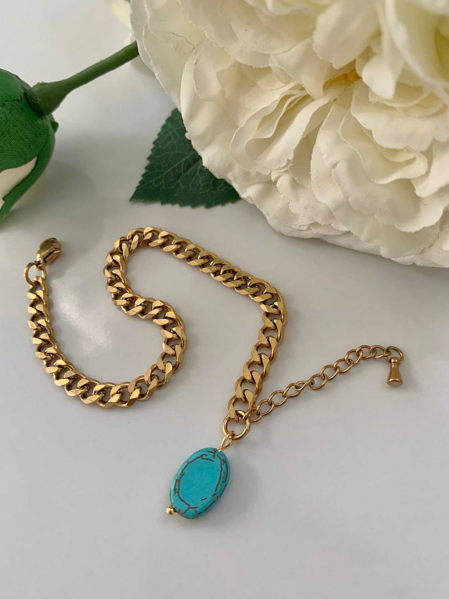 African Turquoise Bracelet - Antique gold