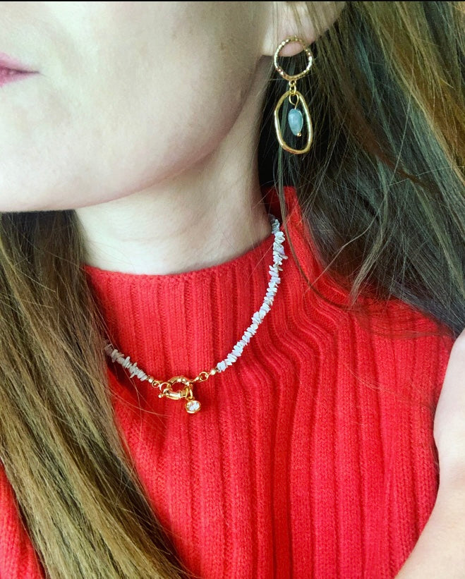 Blue Agate heart oval drop earrings