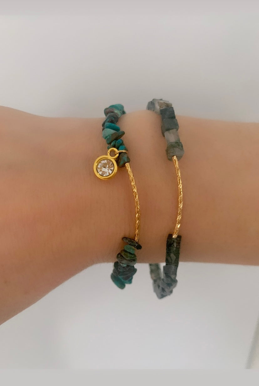 Chrysocolla and Moss agate stacking Bracelets