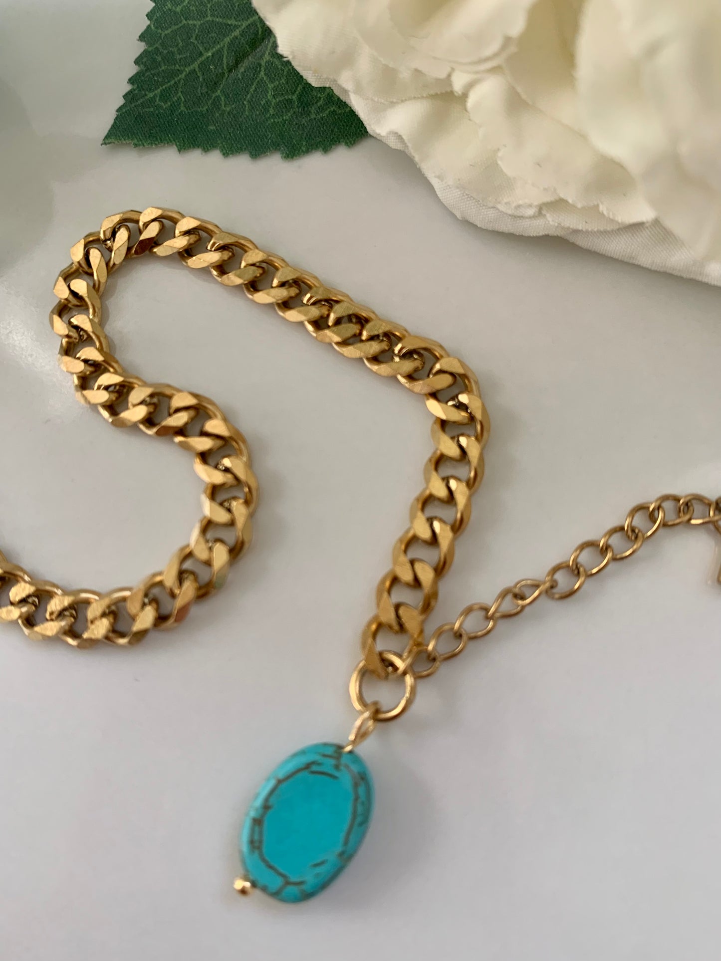 African Turquoise Bracelet - Antique gold