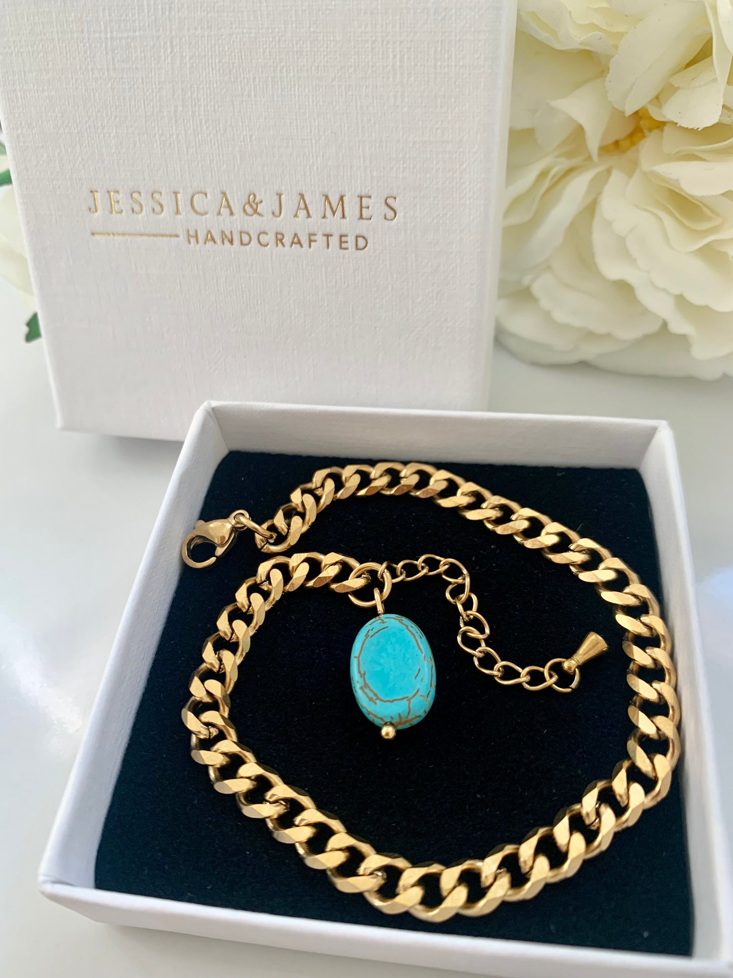 African Turquoise Bracelet - Antique gold