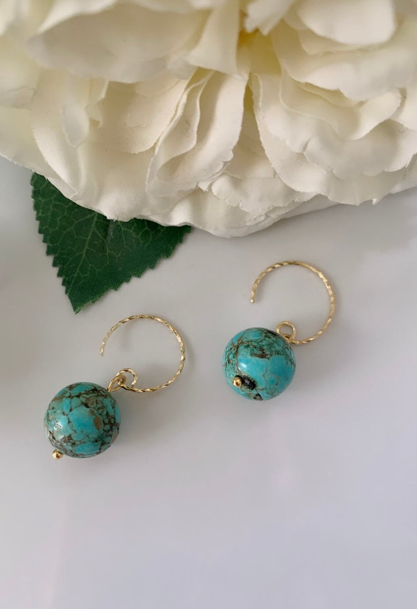 African Turquoise spiral hoop earrings