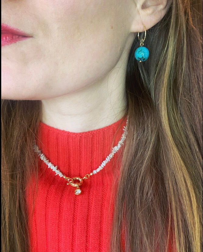 African Turquoise spiral hoop earrings