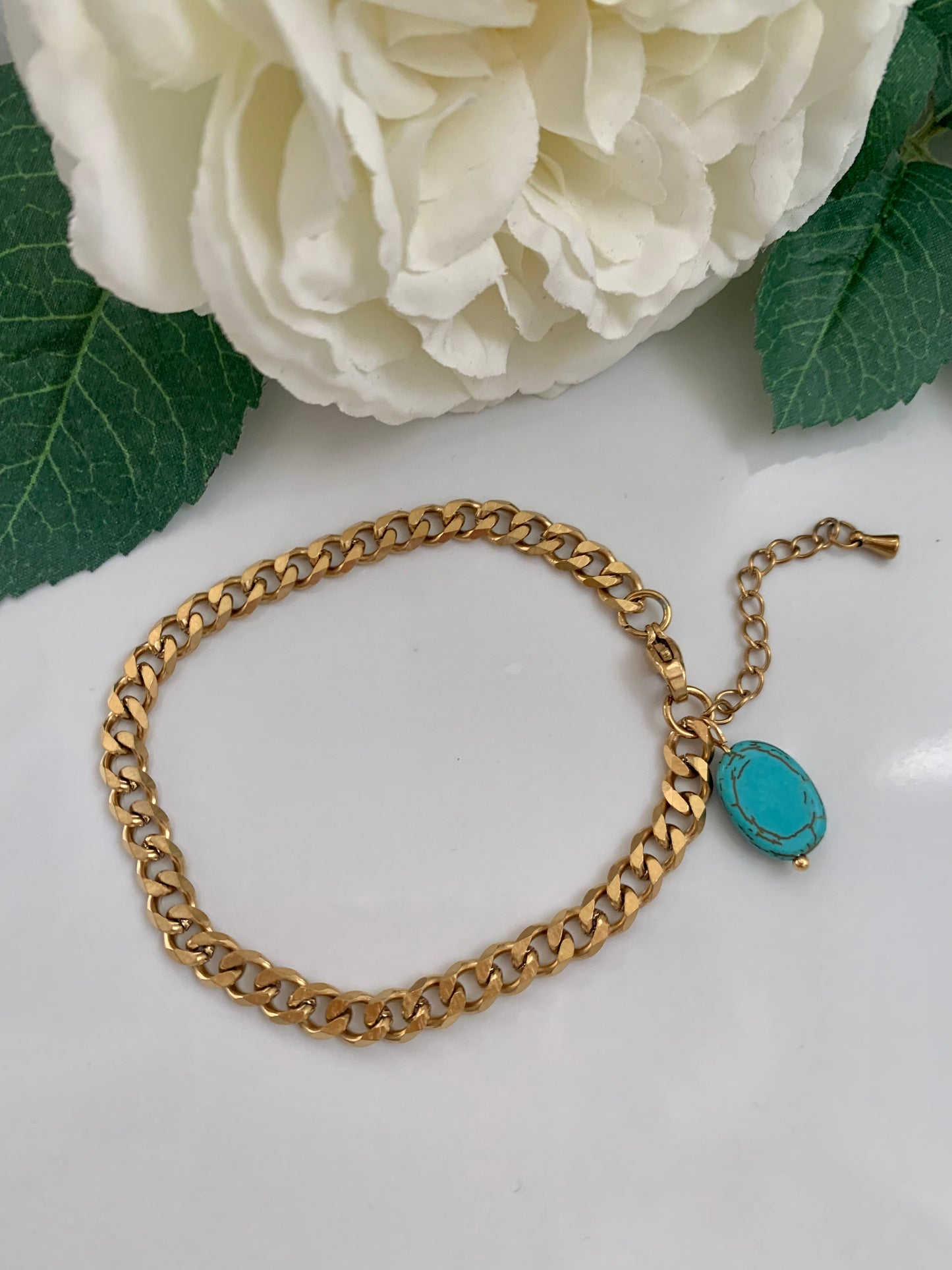 African Turquoise Bracelet - Antique gold