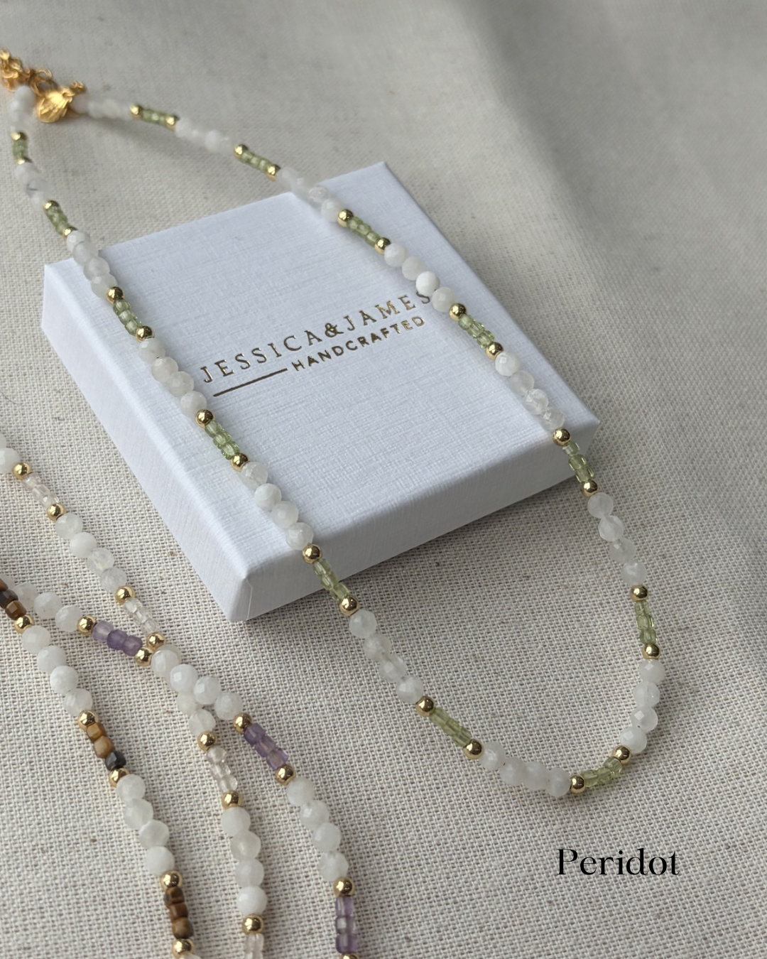 Moonstone beaded summer necklace gold - choice of natural gemstone