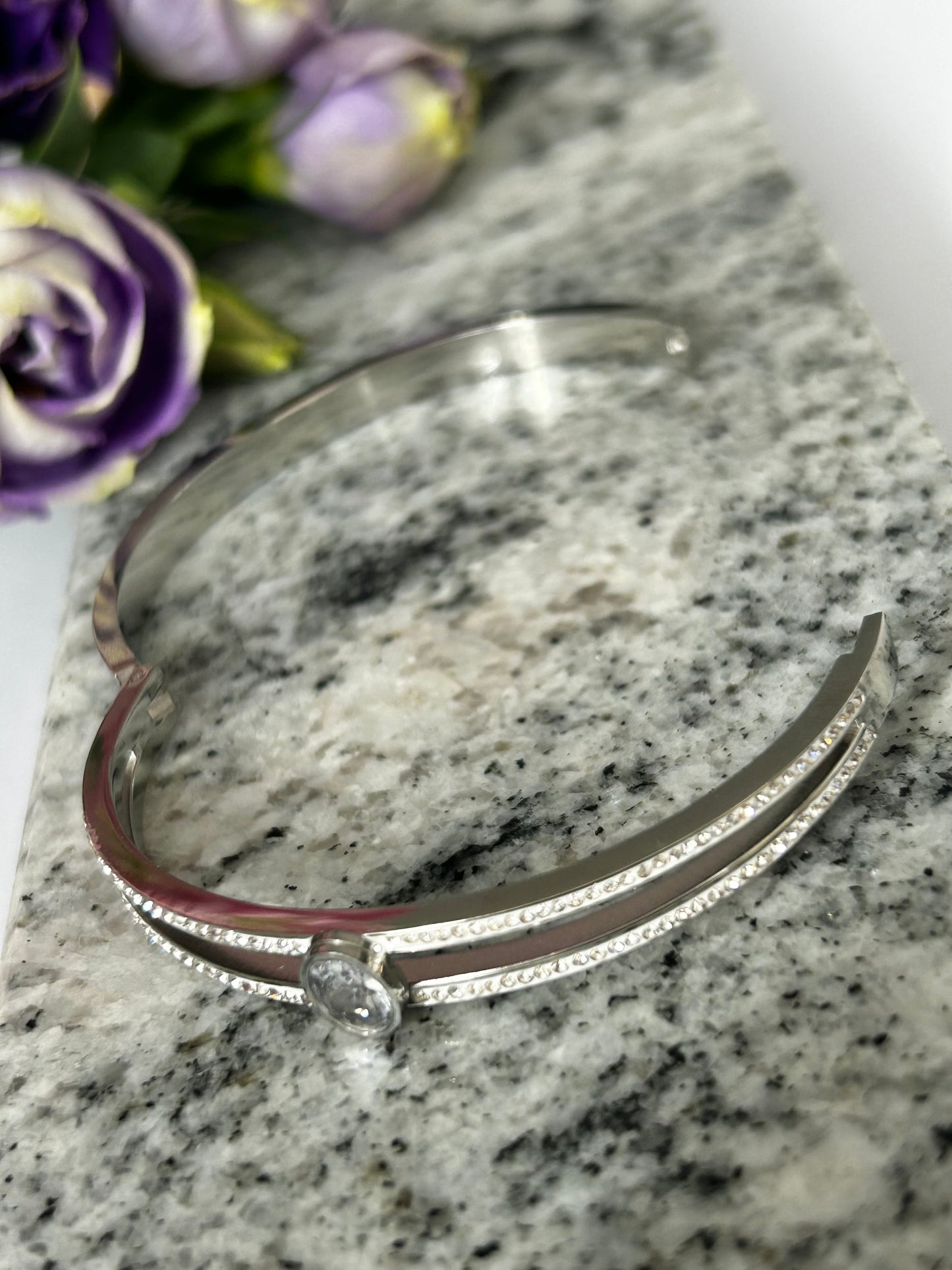 Luxe Crystal Silver Bangle