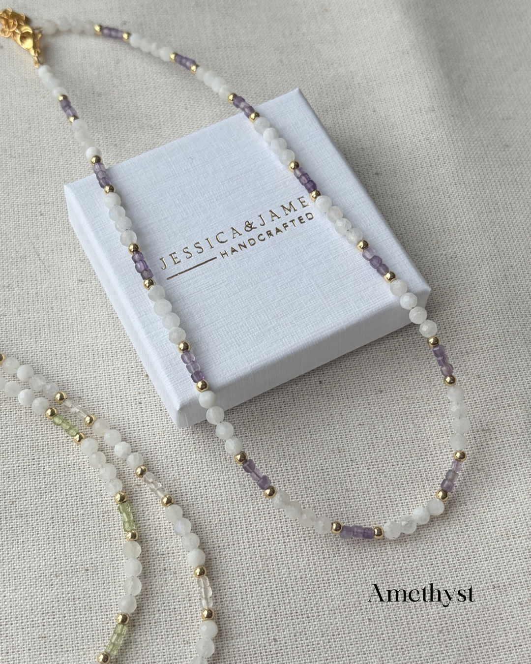 Moonstone beaded summer necklace gold - choice of natural gemstone