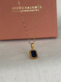 Sapphire blue gold necklace on paperclip chain - one off piece