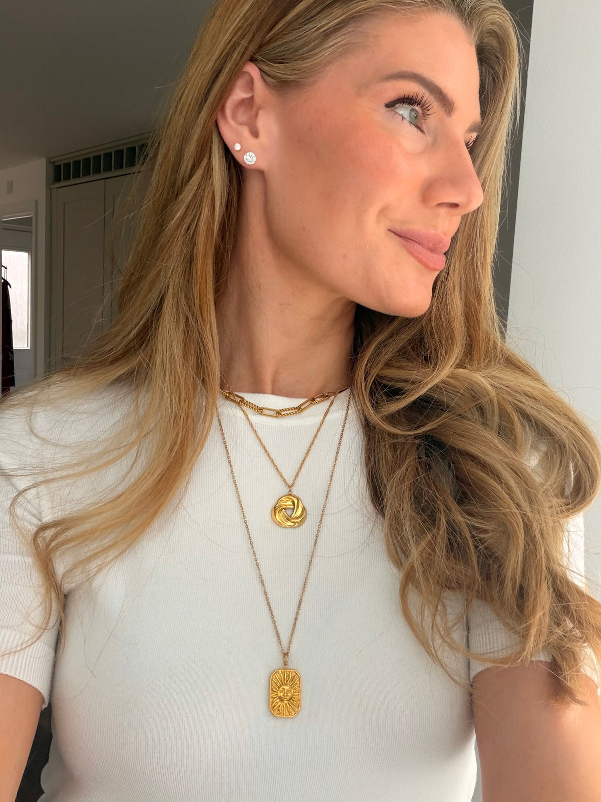 Solar Eclipse gold long layering necklace