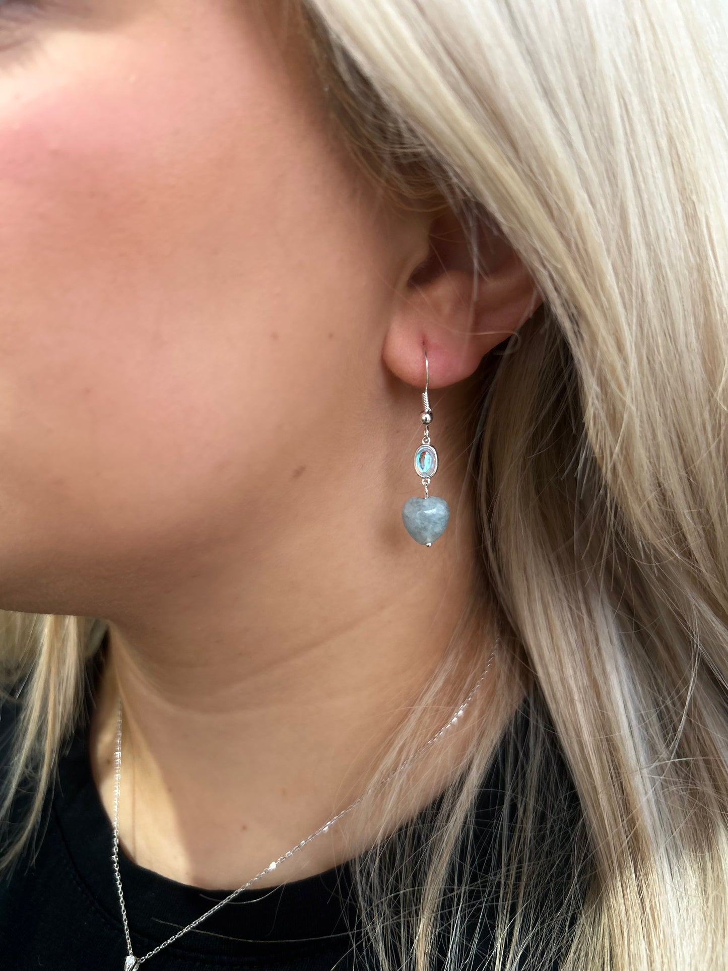 Sterling Silver moonstone angelite heart drop earrings