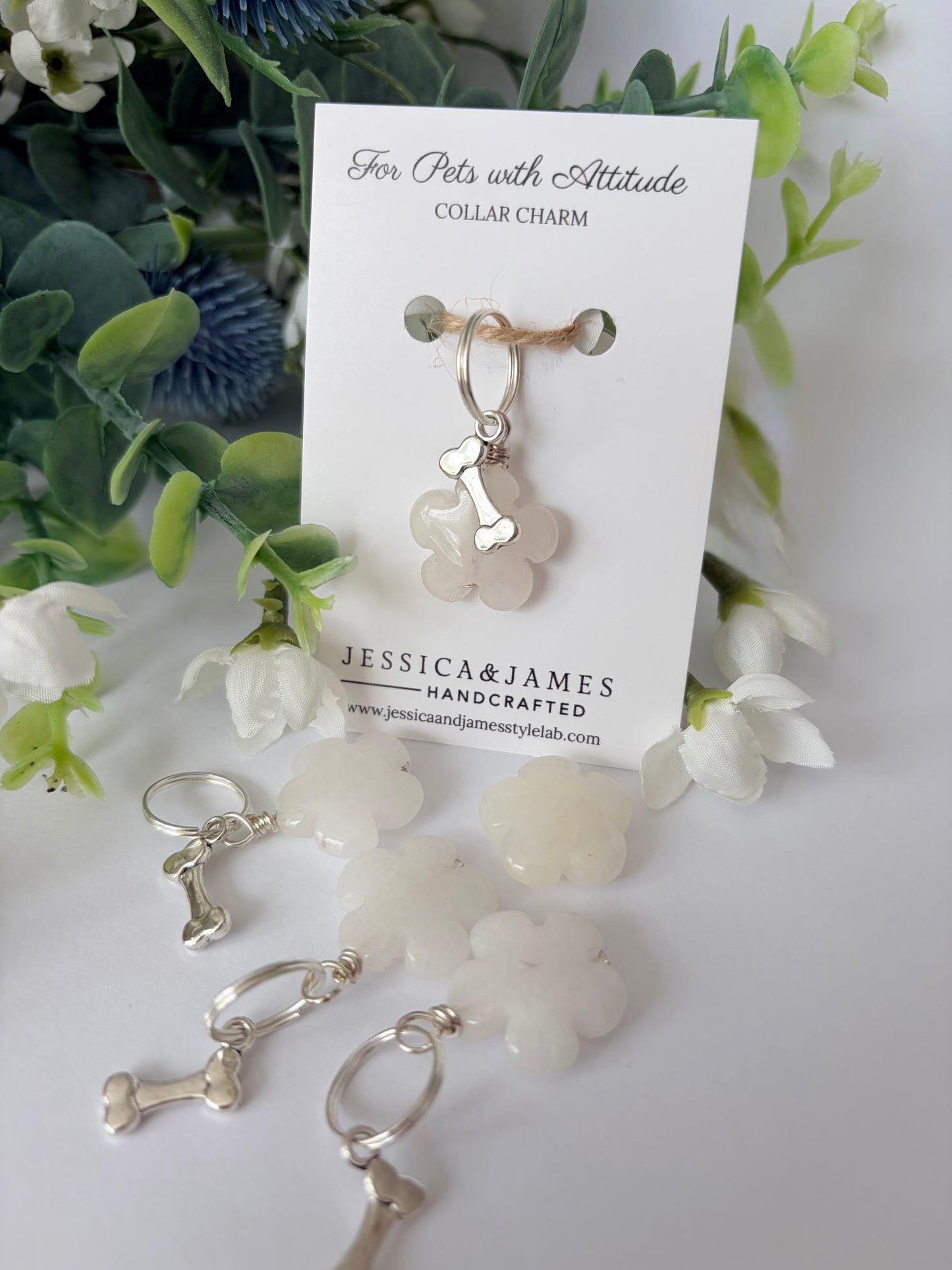 Snow White quartz dog collar accessory- calming collar charm, milky quartz