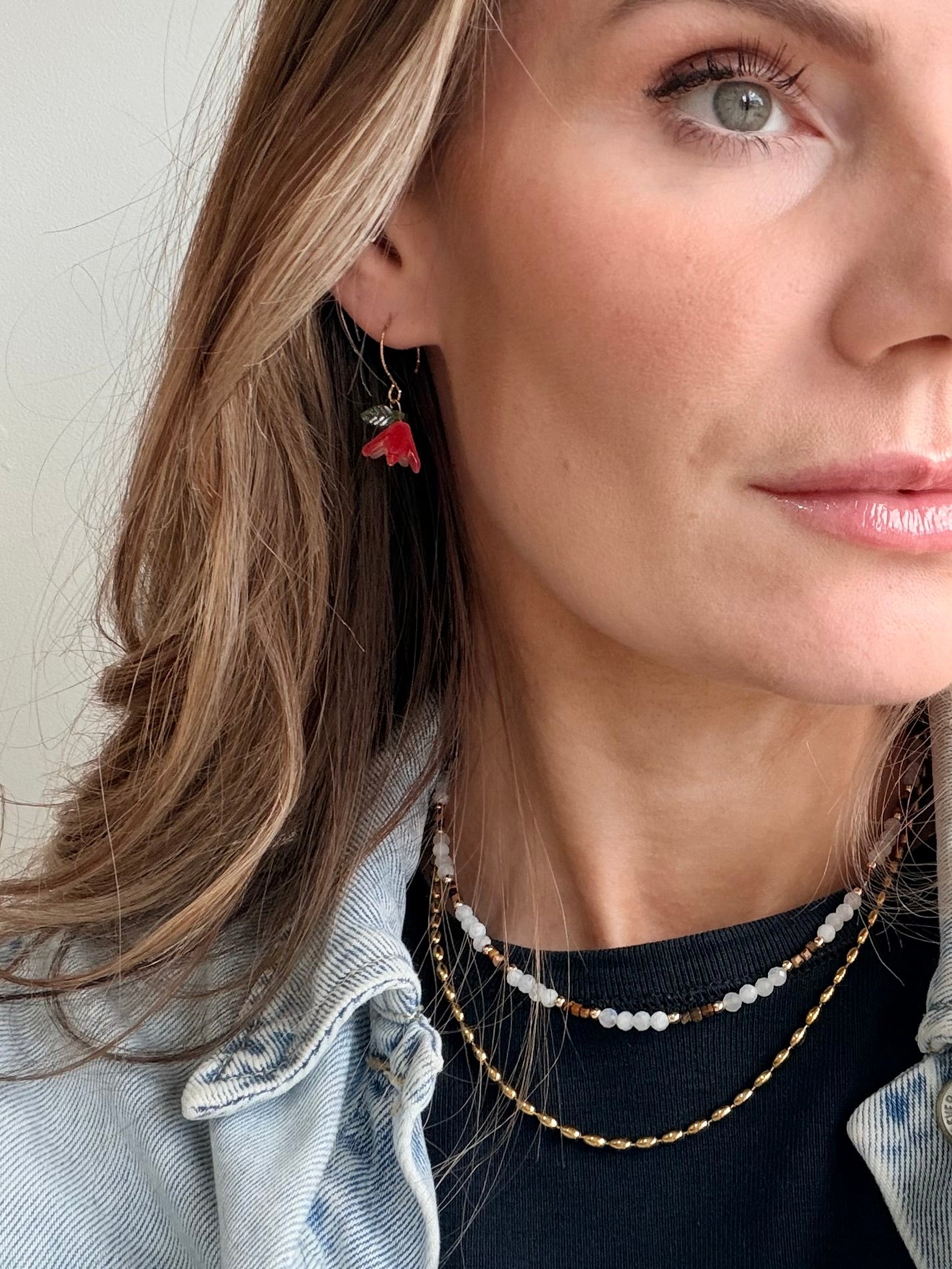 Orange Flame Pearl flower hoop earrings in silver or gold