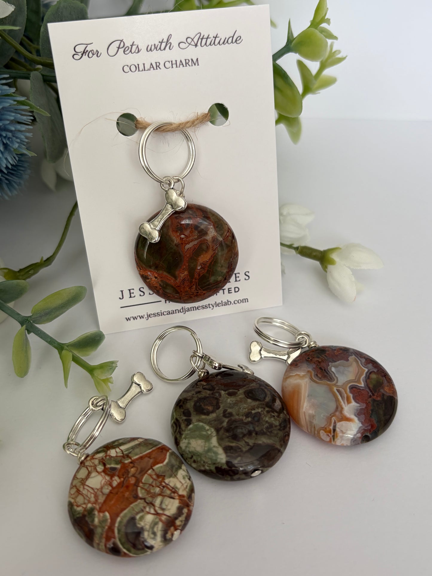 Cherry Creek Jasper XL dog collar charm | calming stones for dogs | nervousness and reactivity