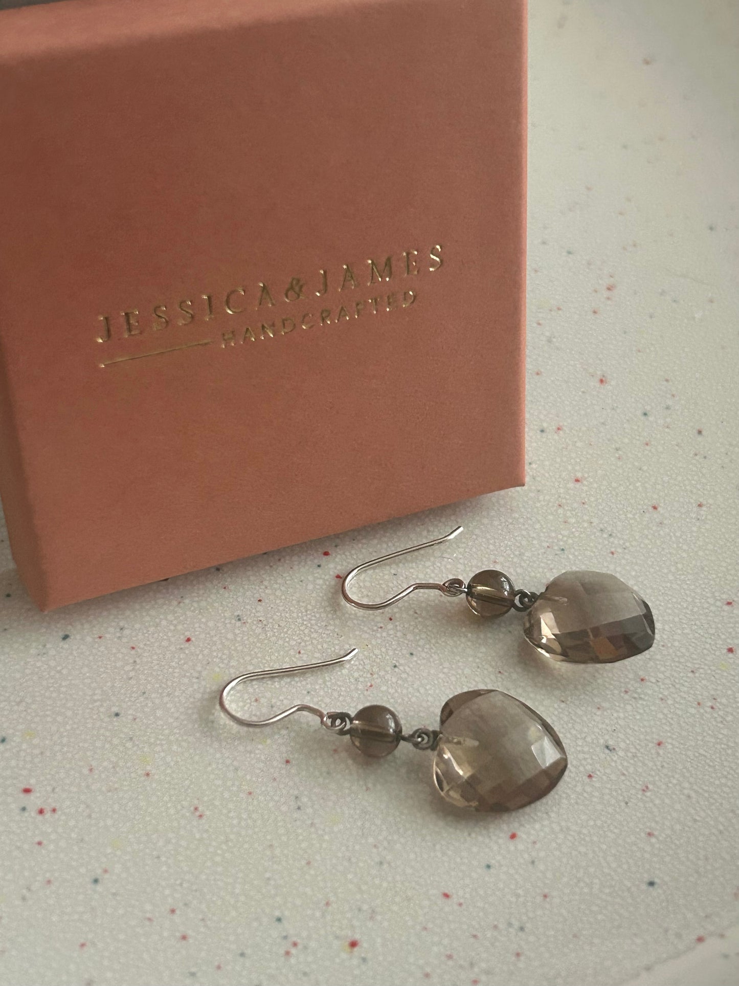 Sterling silver Smokey quartz heart earrings