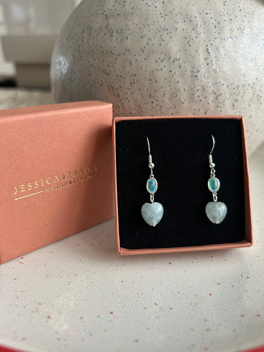 Sterling Silver moonstone angelite heart drop earrings