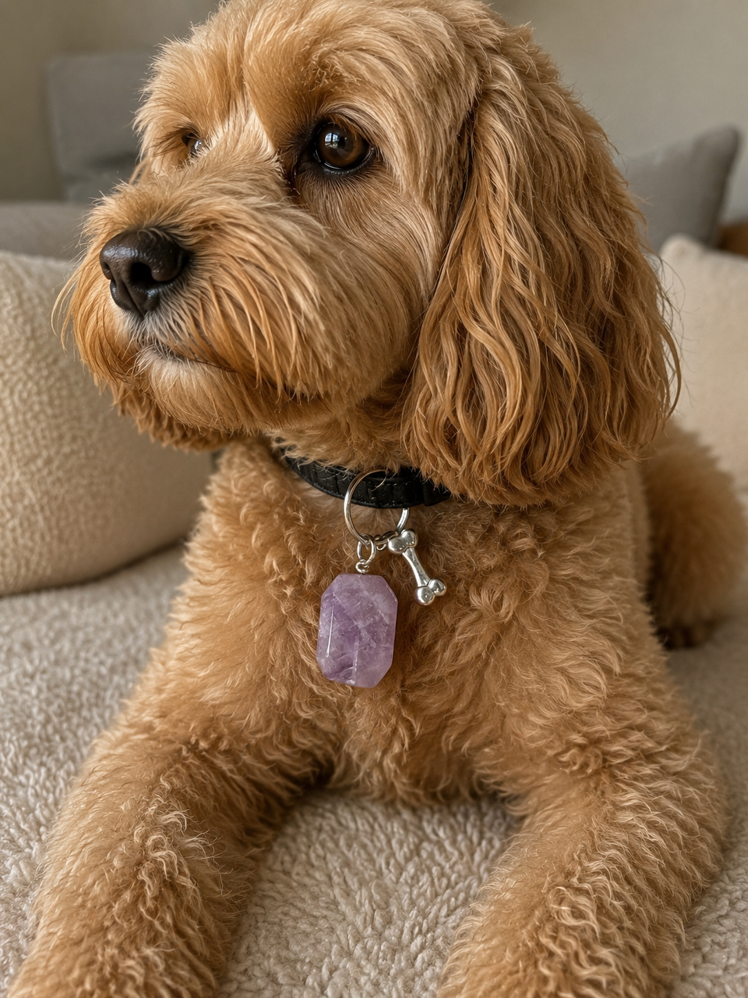 XL Amethyst dog collar charm | Anti Anxiety calming stones for dogs | Reduce Fear in dogs
